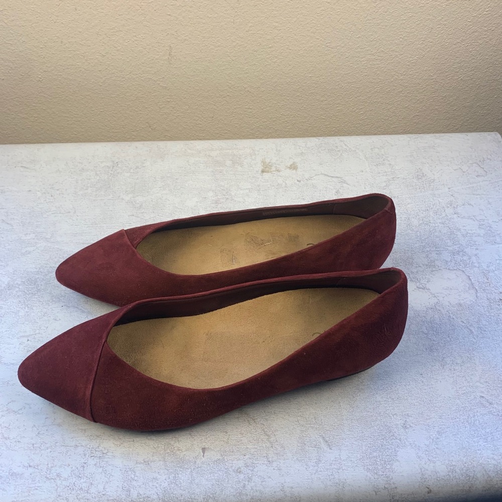 Vionic 10 Caballo Pointed Toe Flats Burgundy Suede Orthotic 359CABALLO